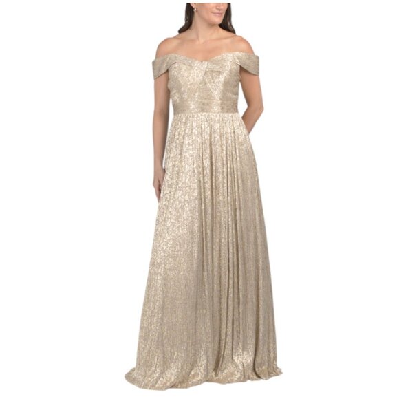 AIDAN MATTOX Off The Shoulder Gown With Metallic Accents - Picture 4 of 4
